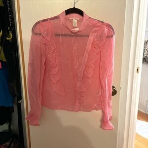 H&M ruffled, sheer pink blouse
